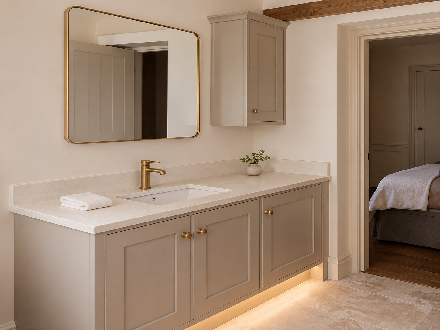 Handmade bathroom vanity units with stone worktop