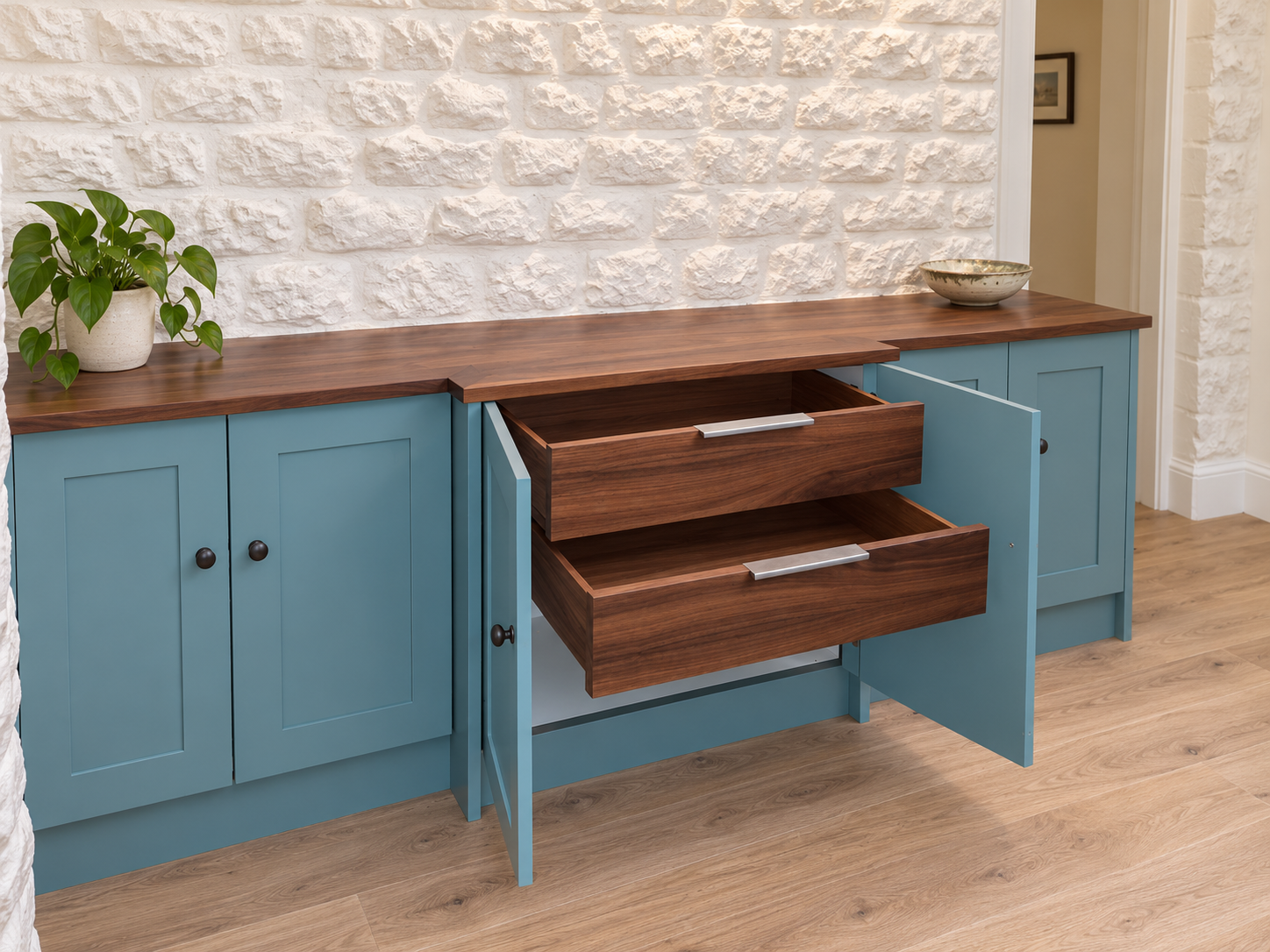 Internal walnut drawers with hand-finished joinery